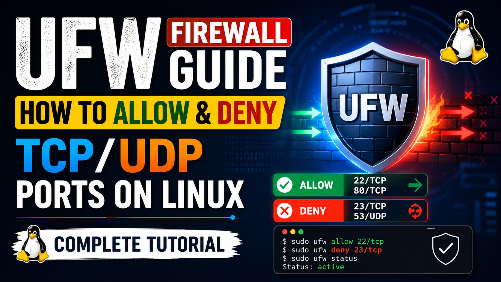 UFW Firewall Guide: How to Allow & Deny TCP/UDP Ports on Linux — Complete Tutorial